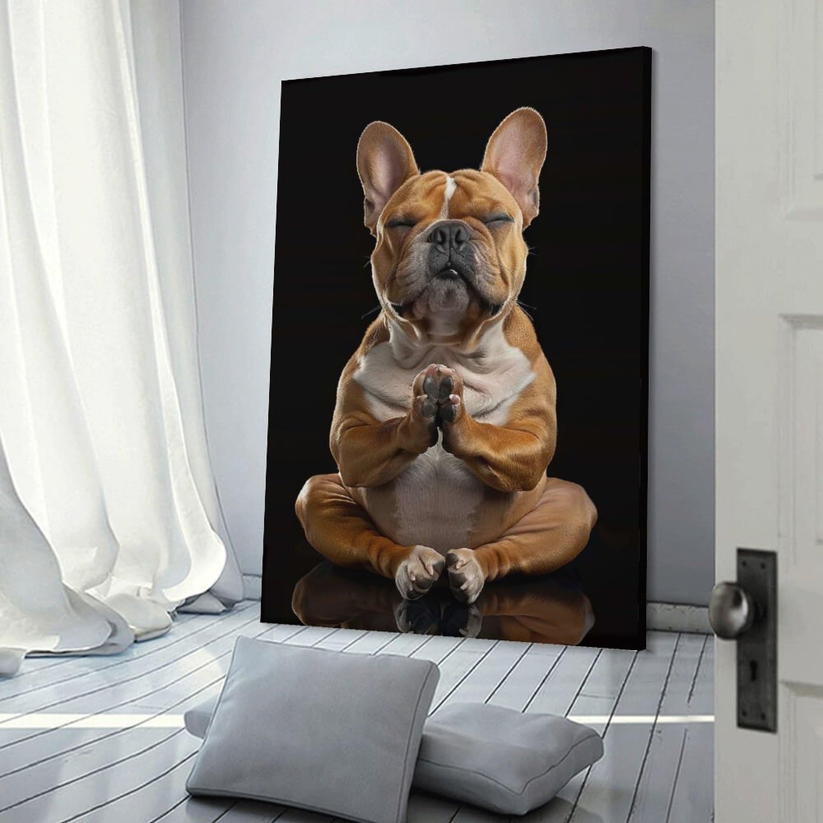 Junmoney Room Decor Wall Art Bulldog Yoga Relax, 24x36inch(60x90cm), for Hallway, Bedroom Or Modern Interiors, Gift Idea for Housewarming And Birthdays