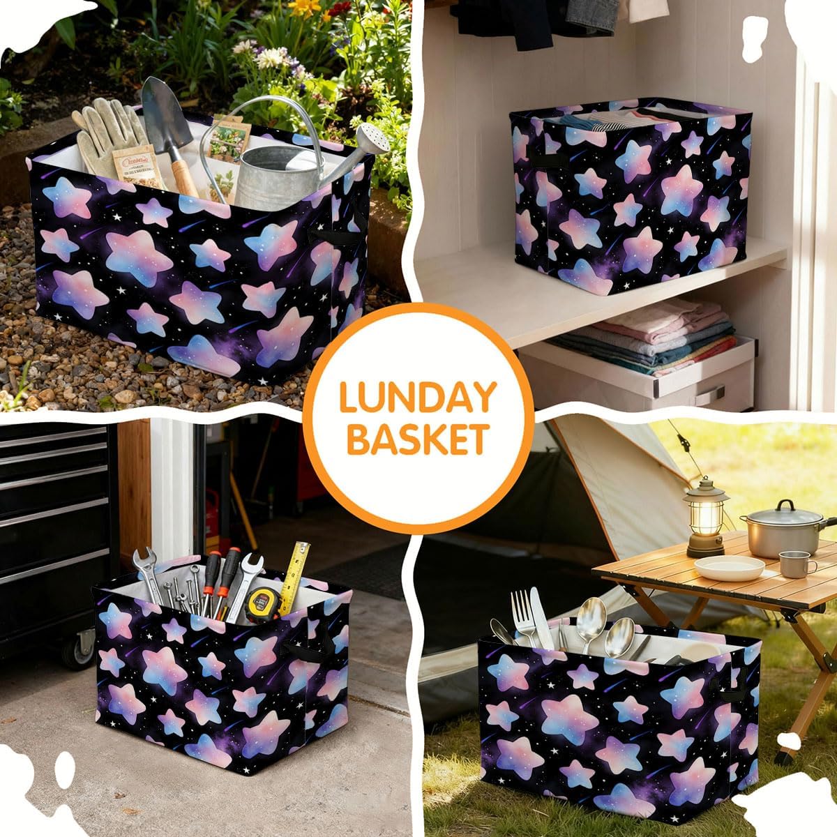 Pink Star Foldable Laundry Basket Hamper with Handles, 56L Large Capacity Toy Storage Organizer, Collapsible Clothes Hamper for Home Decor and Bedroom Organization.