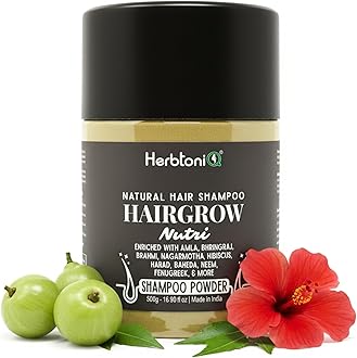 Hairgrow Nutri Hair Shampoo Enriched With Herbal Amla Bhringraj Brahmi Nagarmotha Hibiscus and More for Men & Women - Totally Organic for Hair Growth, Reduce Hair Fall & Dandruff - Powdered