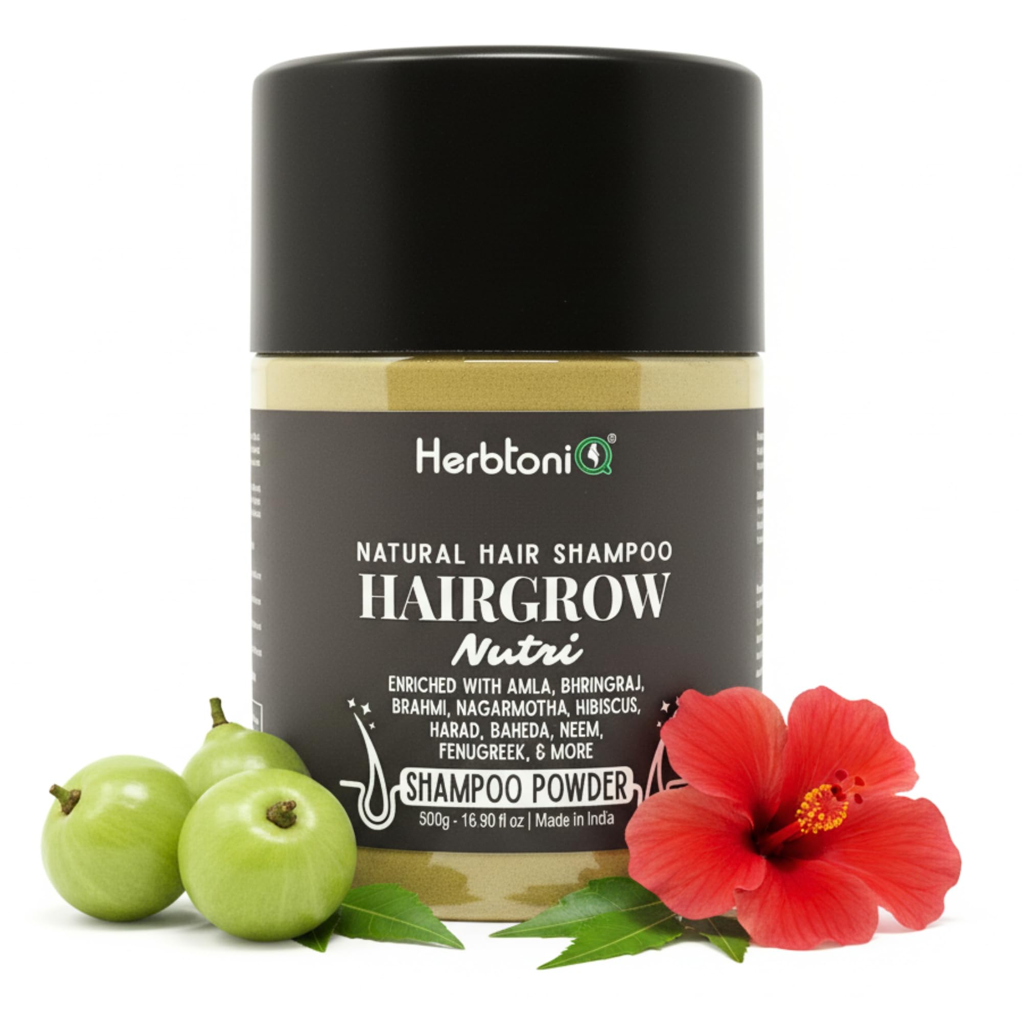Herbtoniq Hairgrow Nutri Hair Shampoo Enriched With Herbal Amla Bhringraj Brahmi Nagarmotha Hibiscus and More for Men & Women - Totally Organic for Hair Growth, Reduce Hair Fall & Dandruff - Powdered