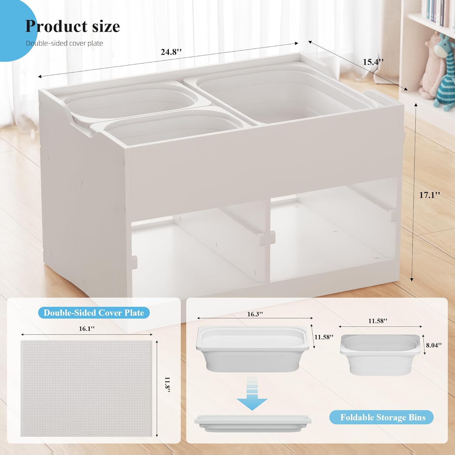 Easyego Kid Sensory Table with Storage - Activity Table with Foldable Storage Bins, Birthday Gifts for Boys and Girls - White