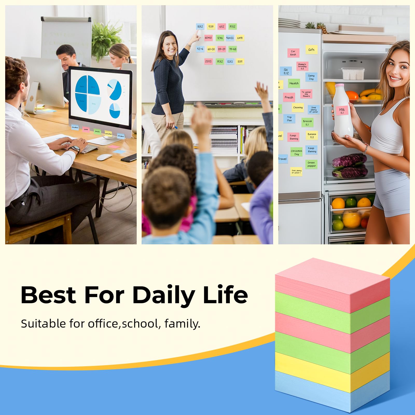umikk 50 Pads Mini Sticky Notes 1.5X 2 inch, Small Self-Stick Note, Bulk Tiny Pads for Office, School, Home, 100 Sheets/Pad, 4 Pastel Colors, Pink, Yellow, Green, Blue - Image 7