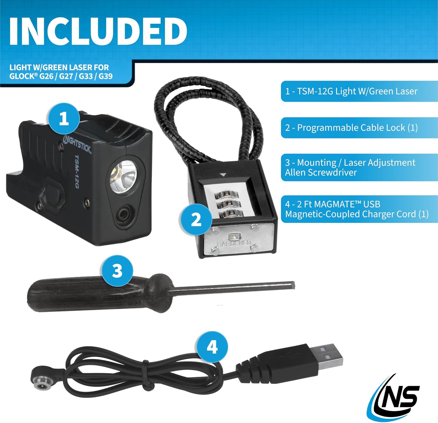 Nightstick TSM-12G 150-Lumen Rechargeable Tactical Light w/Green Laser Sight - Ip-X4 Water-Resistant Handgun Lights for Glock G26, G27, G33 & G39