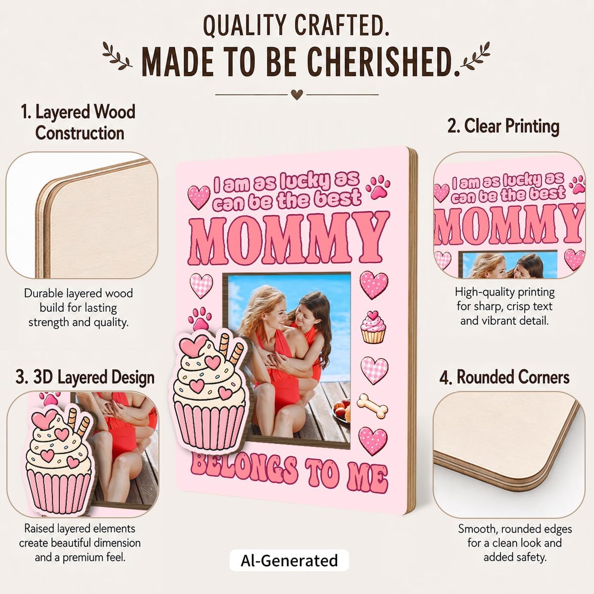 Wood Picture Frame For Mom, Mommy Picture Frame, Best Mom Gifts from Kids image 3