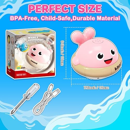Miniatura 6 de Juguetes de baño iluminados para bebés aspersor de juguete de baño de ballena, juguetes de baño para niños de 1 a 3 años, bañera de agua al aire