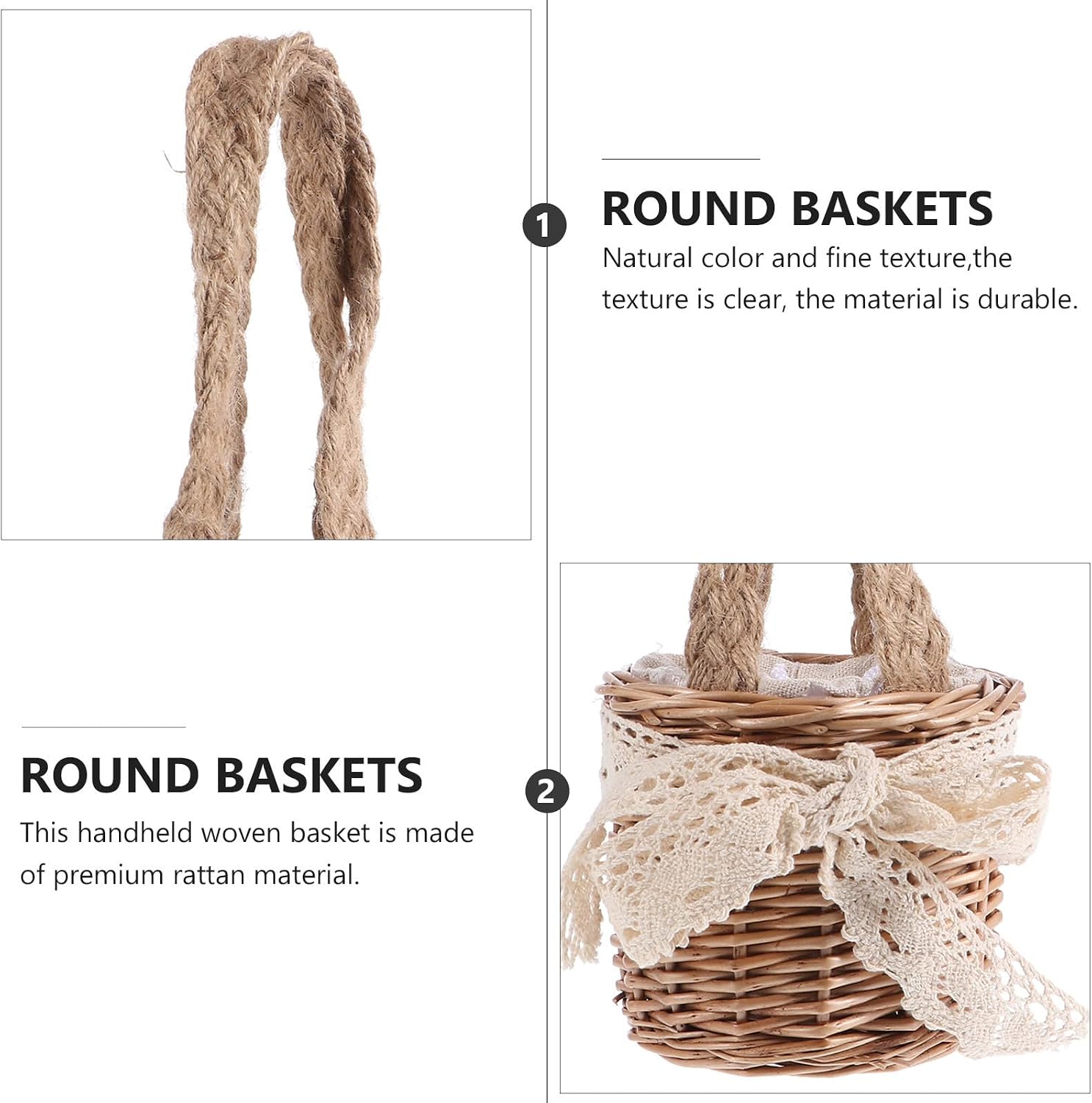 Willow Woven round Handheld Storage Basket for Fruit and Snacks image 3