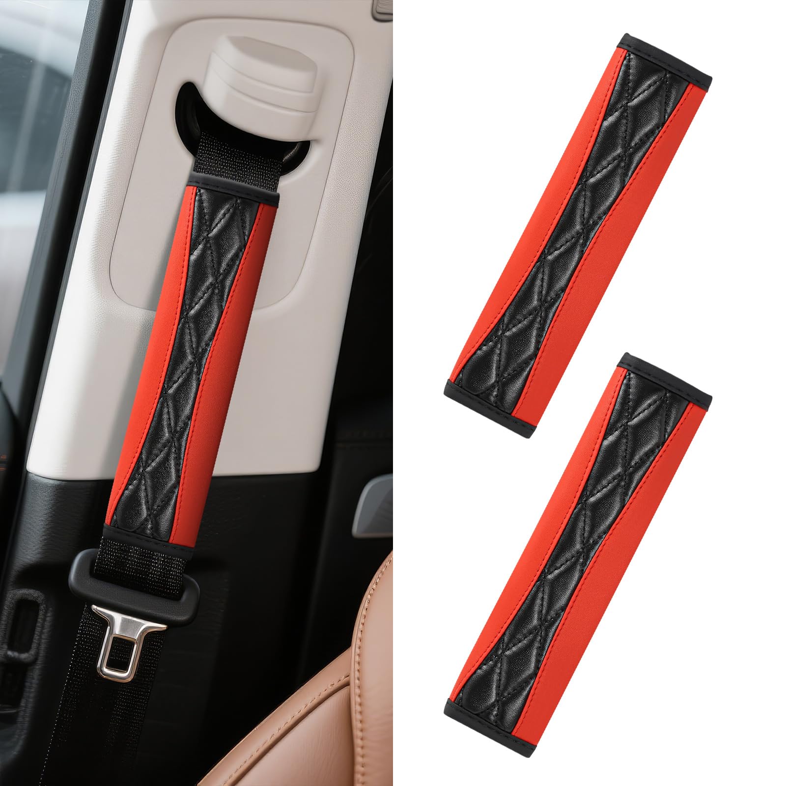 wuyaoyao 2PCS Car Seat Belt Cover Pad, Soft Leather Seatbelt Covers for Car, Seatbelt Protector for Shoulder & Neck, Universal Seat Belt Shoulder