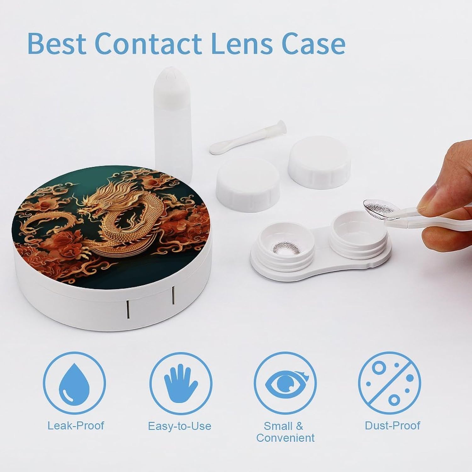 Dragon Chinese Background Contact Lens Case Portable Contact Case Soak Storage Kit Cute Contact Lens Solution Bottle with Mirror Tweezers Solution Soaking Cases for Daily Travel Outdoor Use