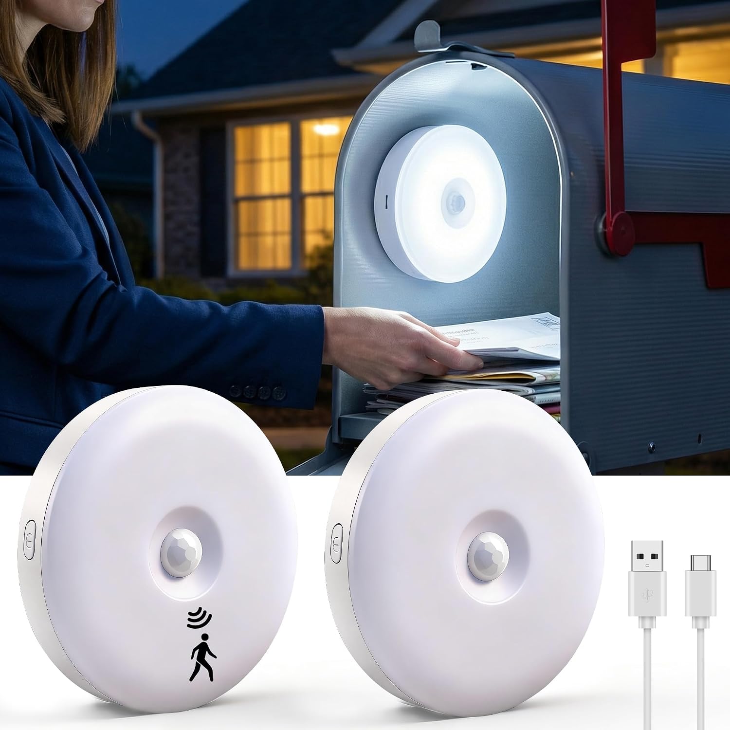 2 Pack Mailbox Light Motion Sensor, Rechargeable Auto On/Off Night Lighting | Magnetic Wireless Mailbox Light, 3000K/4000K/6000K 3 Color Modes, Night LED for Seniors, Home Use & Mailbox Post Accessories