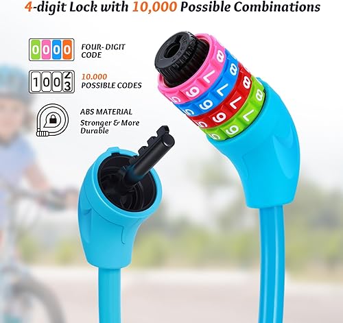 Miniatura 3 de Sportneer Candado de cable combinación reiniciable de 4 dígitos Cerraduras de bicicleta de alta seguridad resistentes antirrobo - 25.6 pulgadas de
