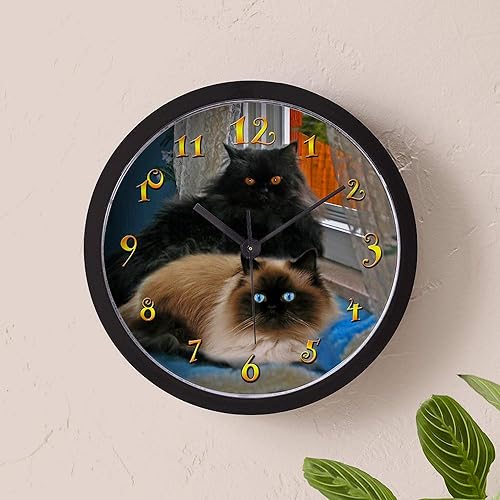 Miniatura 5 de CafePress Reloj de pared decorativo único con gatos persas y del Himalaya negros de 10 pulgadas