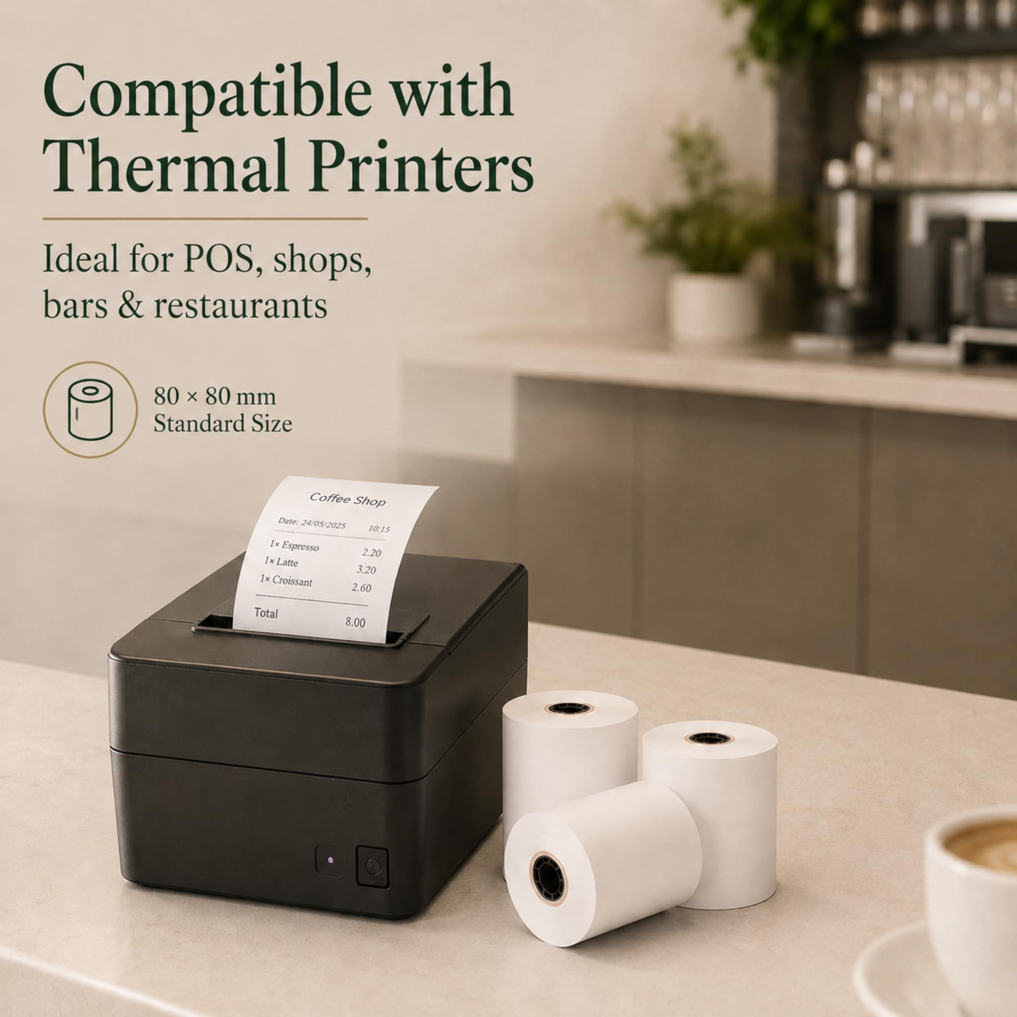 50 Thermorollen 80x80 mm, weiß, BPA-Frei | Bonrollen, Für Registrierkassen, Für Bondrucker, Für Kassensysteme, Handel und Gastronomie
