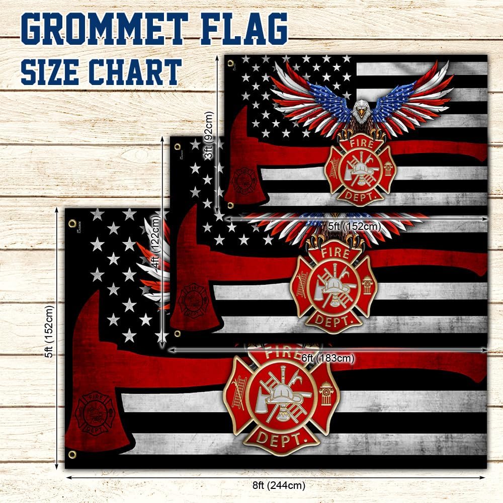 FLAGWIX 4th of July Decorations, Firefighter Thin Red Line Grommet Banner, 3x5 Ft, Heavy Duty High Density Polyethylene With Grommets, Durable Indoor Outdoor