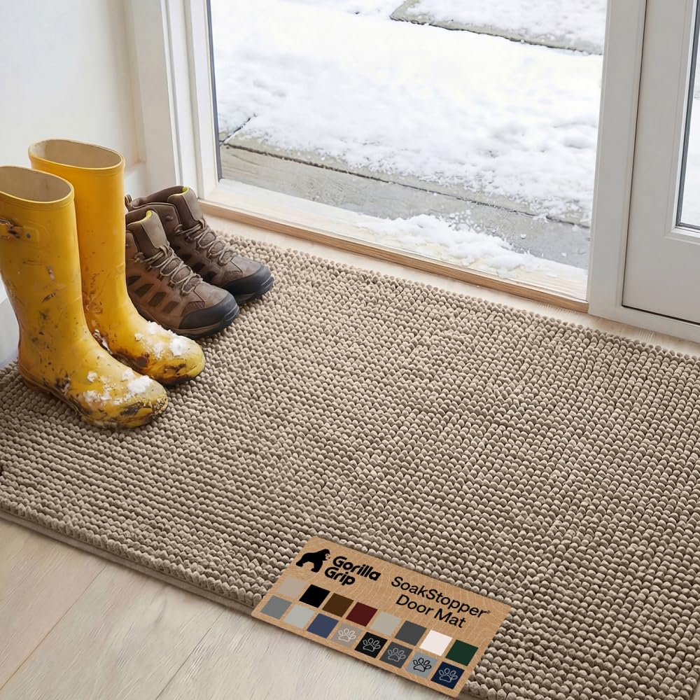 Gorilla Grip Original Indoor Durable Chenille Doormat, 48x30, Absorbent, Machine Washable Inside Mats, Low-Profile Rug Doormats for Entry, Mud Room Mat, Back Door, High Traffic Areas, Beige — image 1