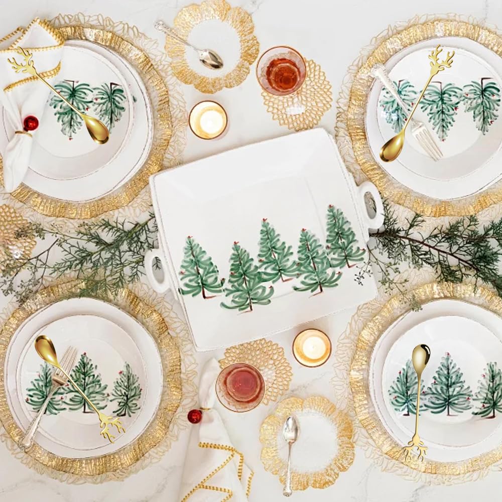 Lot De 6 Couverts Créatifs En Acier Inoxydable Pour Sapin De Noël, Cuillère à Café, Fourchette à Fruits Et Fourchette