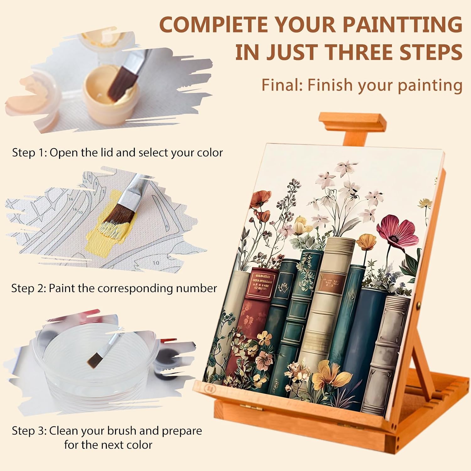 Reivworl 3 Pack Framed Paint by Numbers for Adults with Wooden Easel, Book Paint by Numbers Kit for Adults Beginner, Acrylic Painting by Number for Home Decor 8X12 Inch