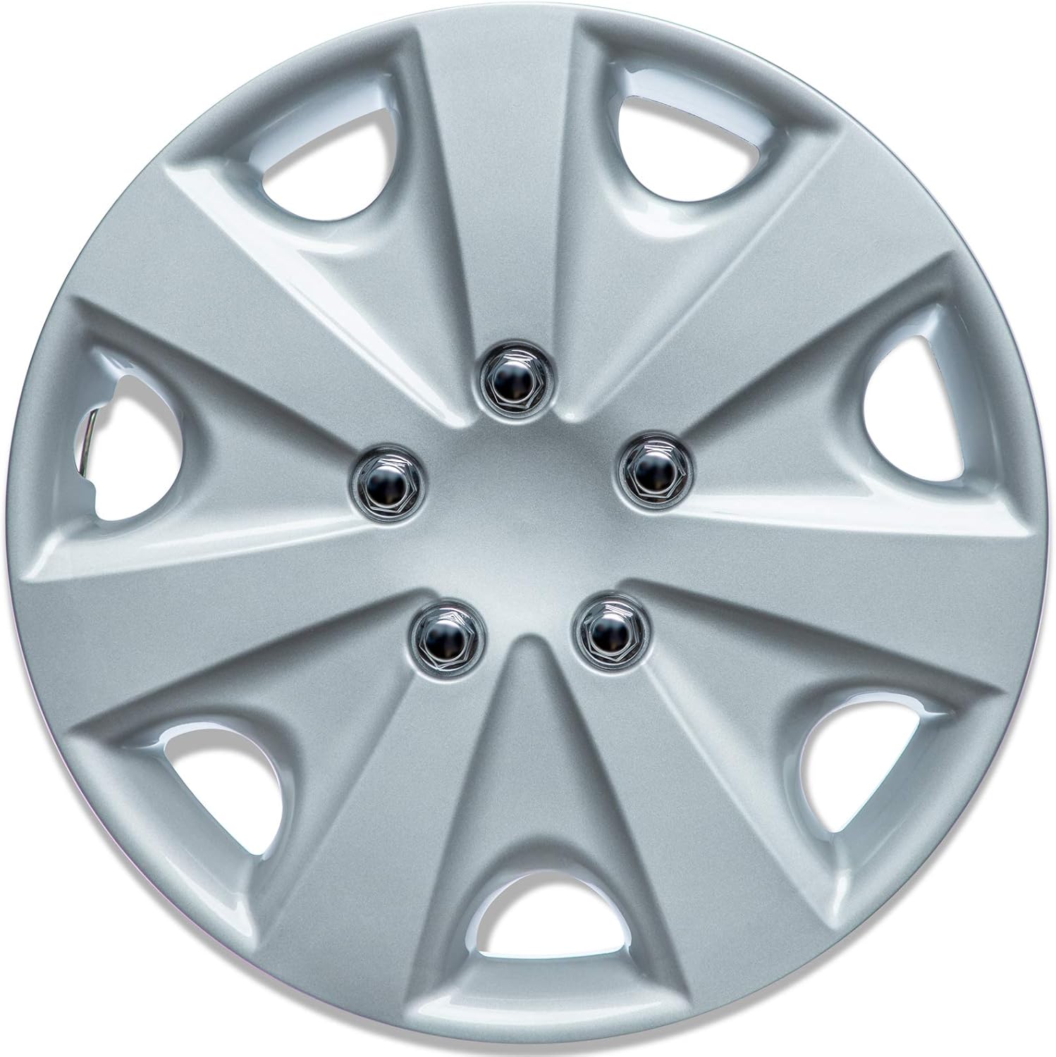 OxGord 15 inch Silver Snap-On Hubcaps with 7 Spoke Compatible with 2003-2004 Honda Accord Standard Steel Wheel Covers