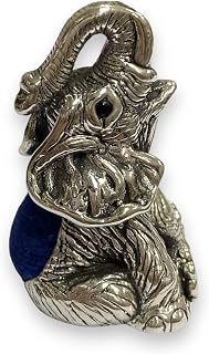 Victorian Style Collectable Sitting Elephant with Sapphire Eyes Pin Cushion 925 Sterling Silver Sewing Needle