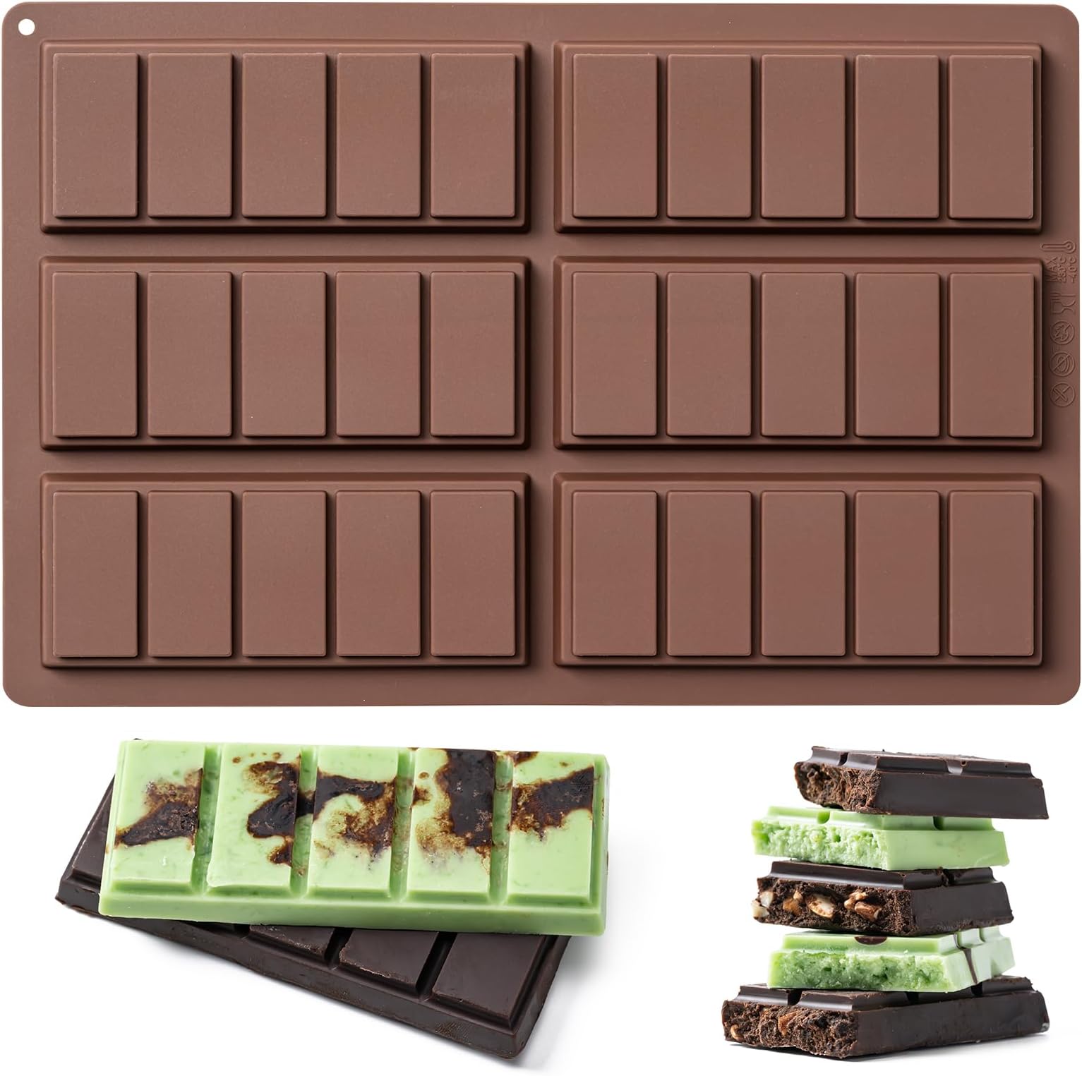 Chocolate Bar Mold,Non-Stick Chocolate Molds, 100% Food Grade Silicone Deep Mold for Dubai Pistachio Rod, Candy, Snacks,Knafeh Pistachio Rod and More(5 Snap)