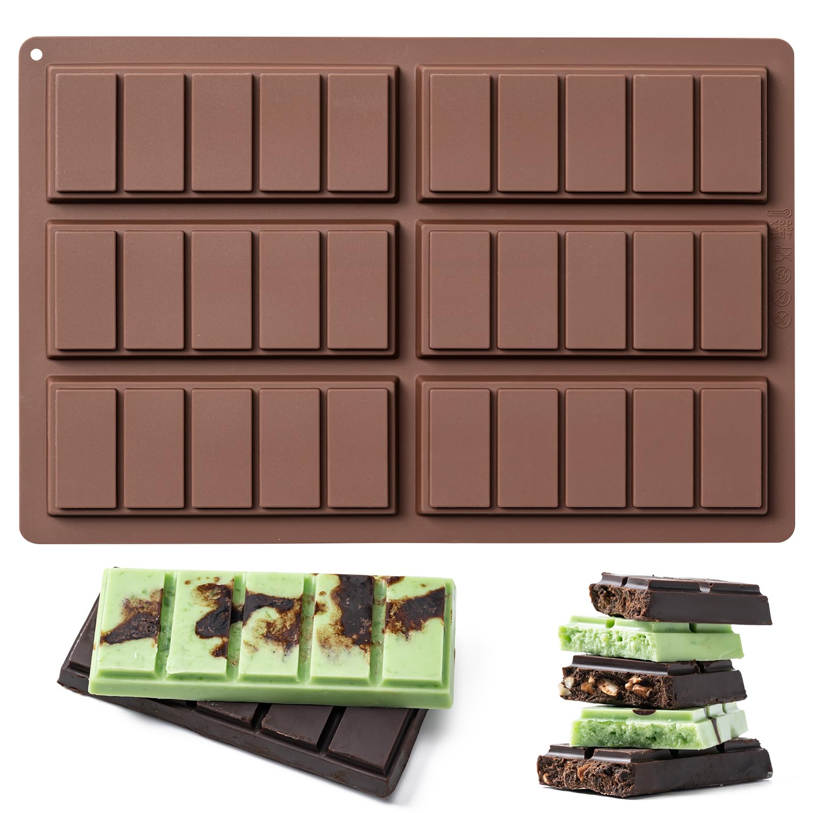 Chocolate Bar Mold,Non-Stick Chocolate Molds, 100% Food Grade Silicone Deep Mold for Dubai Pistachio Rod, Candy, Snacks,Knafeh Pistachio Rod and More(5 Snap)