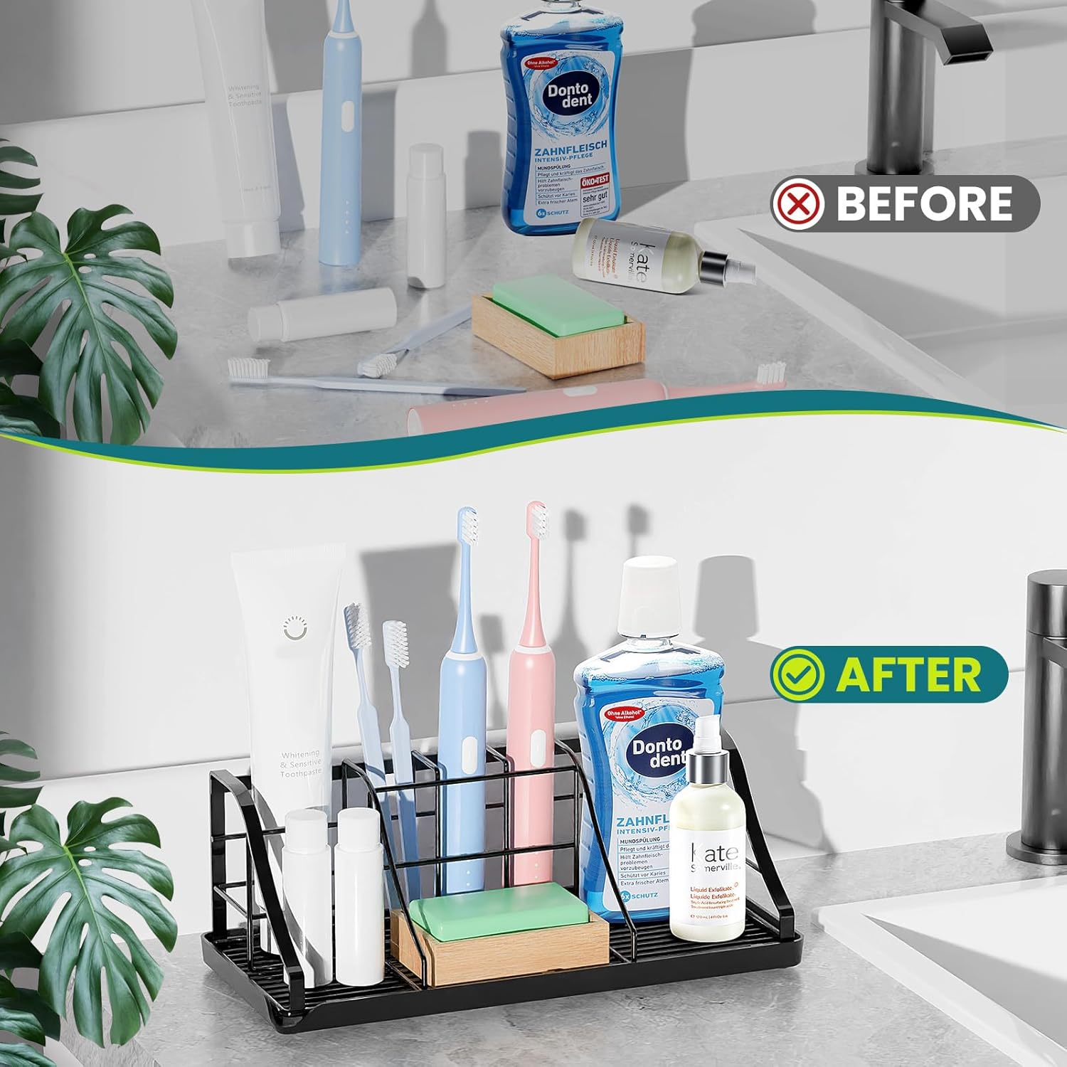 Toothbrush Holders Set with 2 Pack Qtip Holder Dispenser for Bathrooms, 7 Slots Kids Electric Toothbrush Toothpaste Holders, Bathroom Sink Organizer Set, Bathroom Accessory Essentials Decor Black image 7 of 8 B0F9F6GHNP