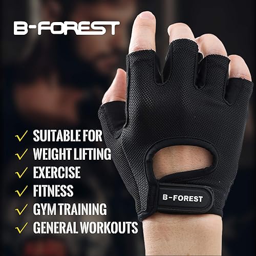 Miniatura 3 de B-Forest Guantes de entrenamiento, guantes de gimnasio para hombres y mujeres, guantes sin dedos para levantamiento de pesas, para entrenamiento,