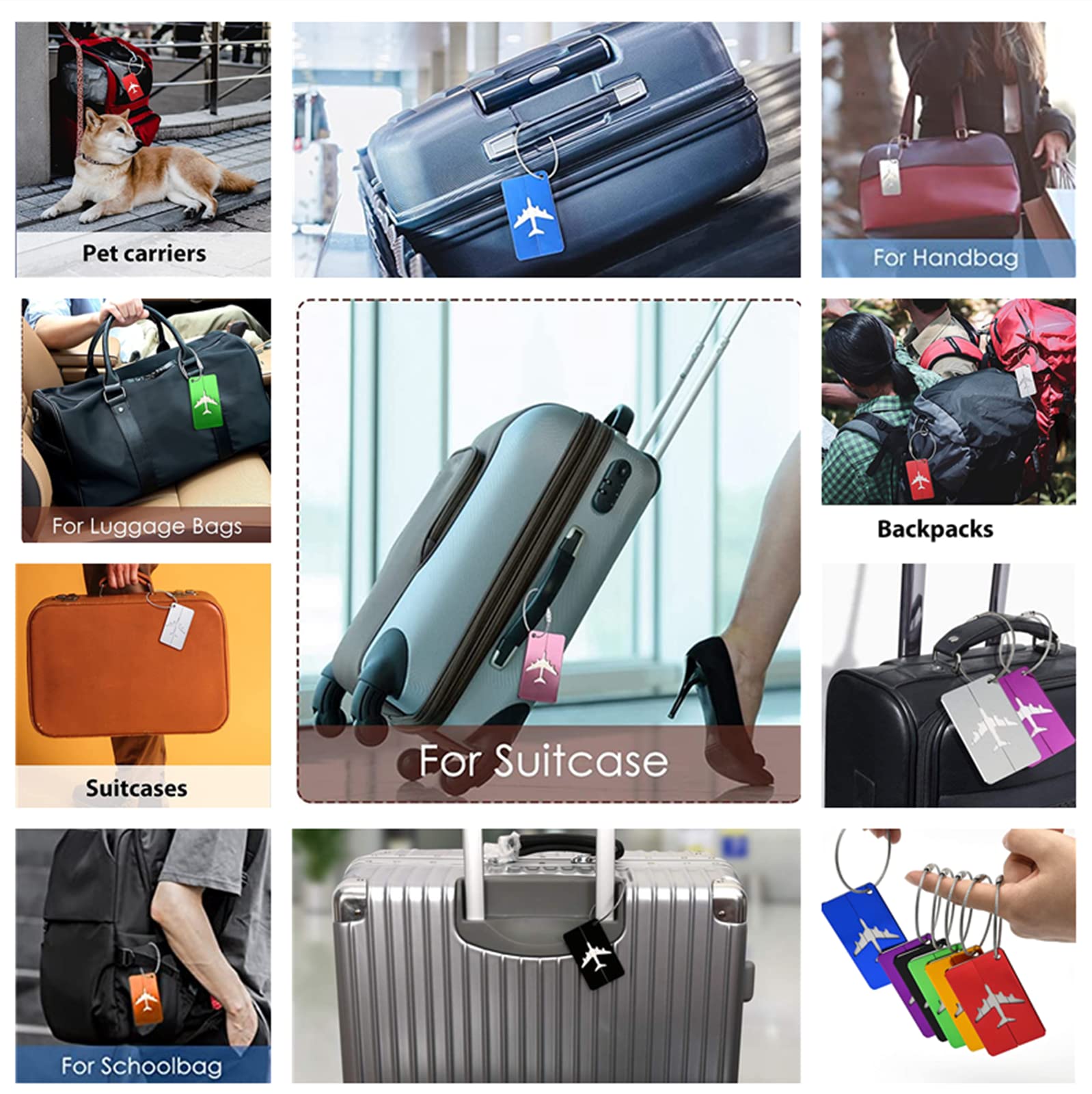 Bagagelabels - Ronde naamkaart bagagelabels | Ronde identificatoren reistaslabels, metalen dubbelzijdige labels, vliegtuigontwerp naamkaart bagagelabels voor reiskoffers bagage