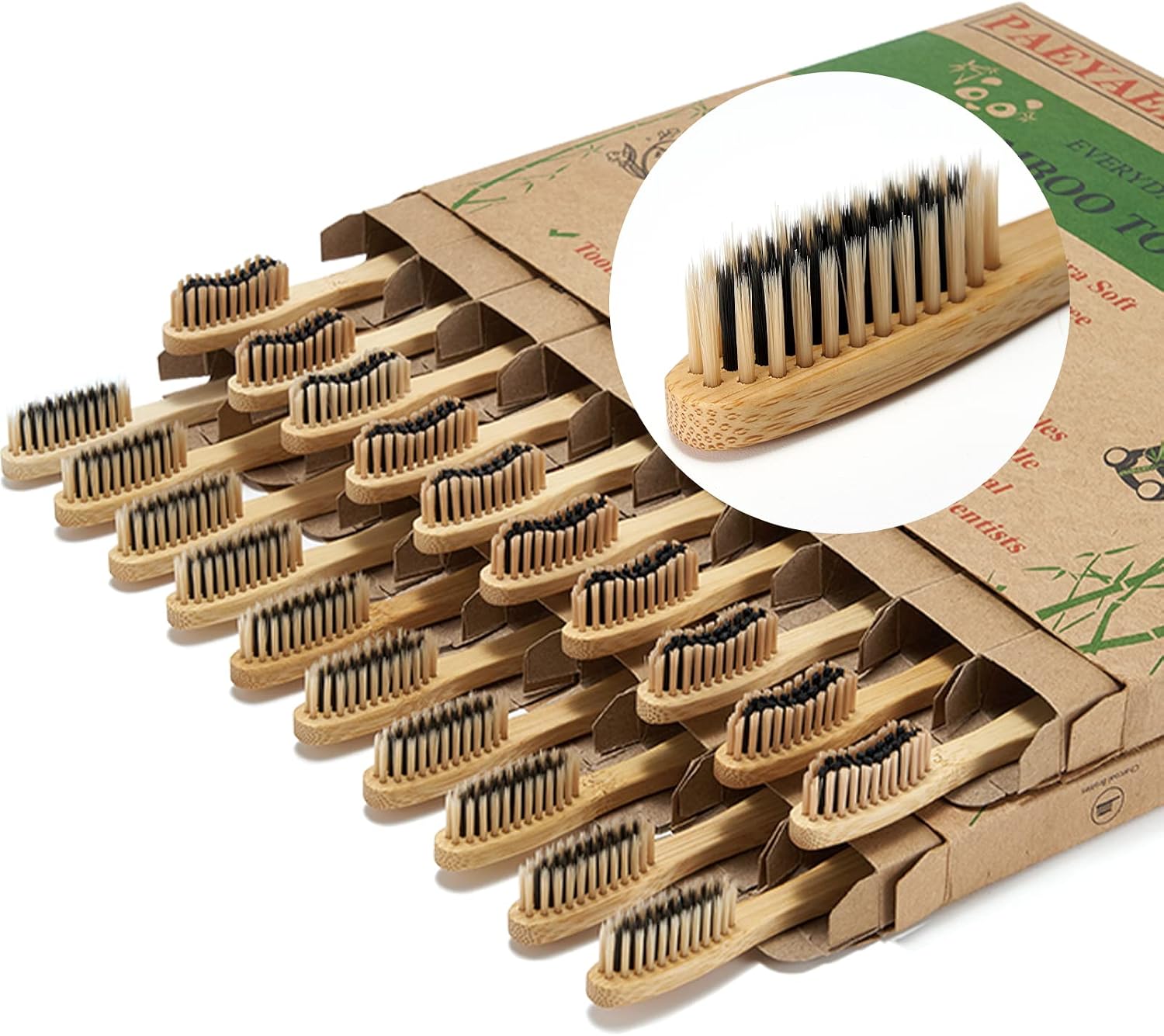 paeyaer 20 Count Bamboo Toothbrushes (Soft Toothbrush+Toothbrush Medium) Biodegradable Charcoal Toothbrushes - Natural Wood Toothbrushes Bulk, Reusable Travel Toothbrushes Kit