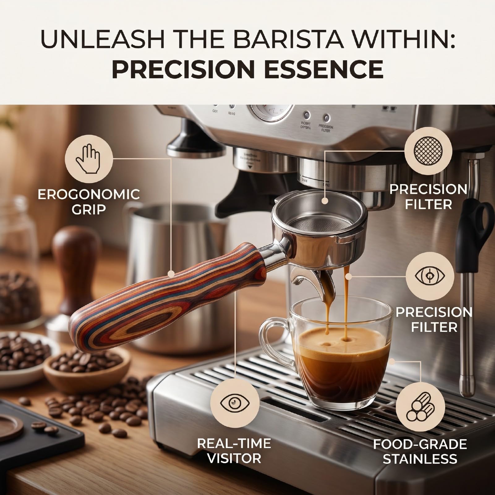 Portafiltro per caffè da 51 Mm, Manico in Legno di Betulla