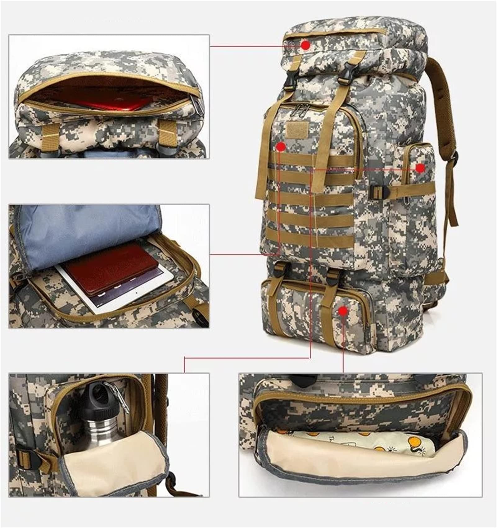 Plecak turystyczny 80L plecak taktyczny plecak wojskowy na zewnątrz taktyczne sportowe Camping piesze wycieczki Trekking wędkarstwo plecak myśliwski, 2 rozmiar