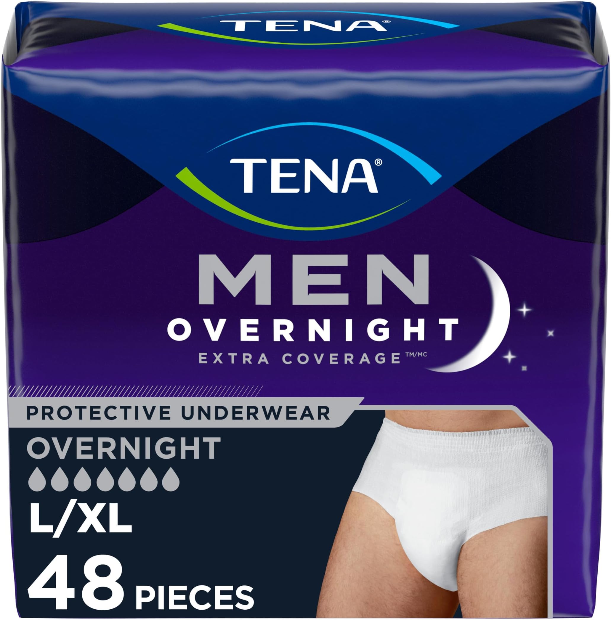 TENA Overnight Extra Coverage Incontinence Underwear for Men, Masculine Style...