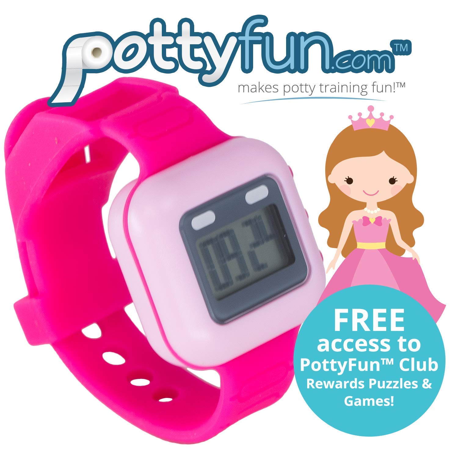 POTTY FUN Potty Training Watch Timer | Remind Your Toddler to Go Potty | Fun Audio/Music Theme | Water Resistant and Child-Proof Lock of 3-Second Hold to Turn On/Off | Princess Potty Theme