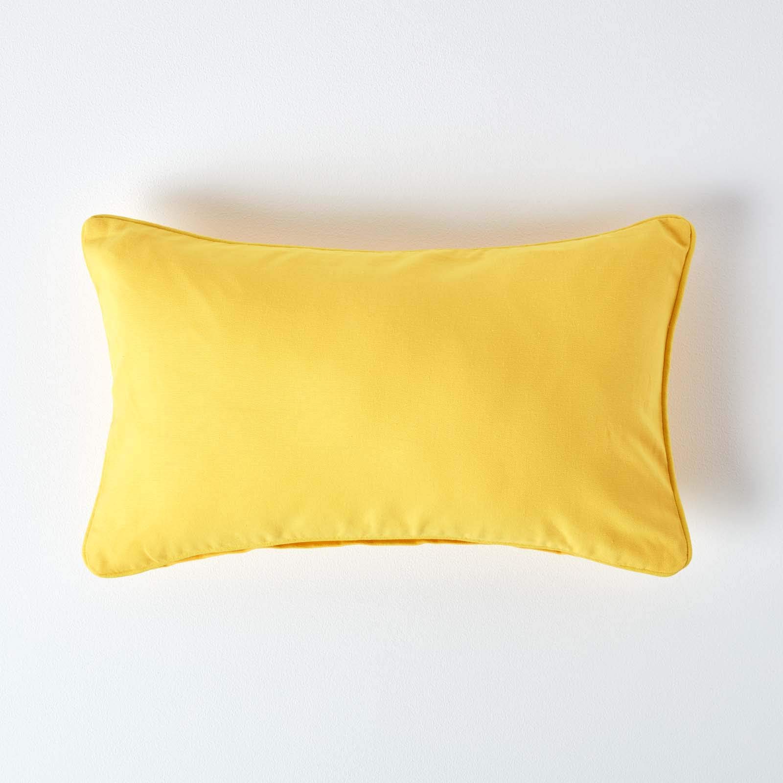 HOMESCAPES - 100% Cotton Plain Yellow Cushion Cover - 30 x 50 cm Square - 12 x 20 Inches - Bright Sunshine Yellow - Sofa Cushion Pillow Cover - Washable