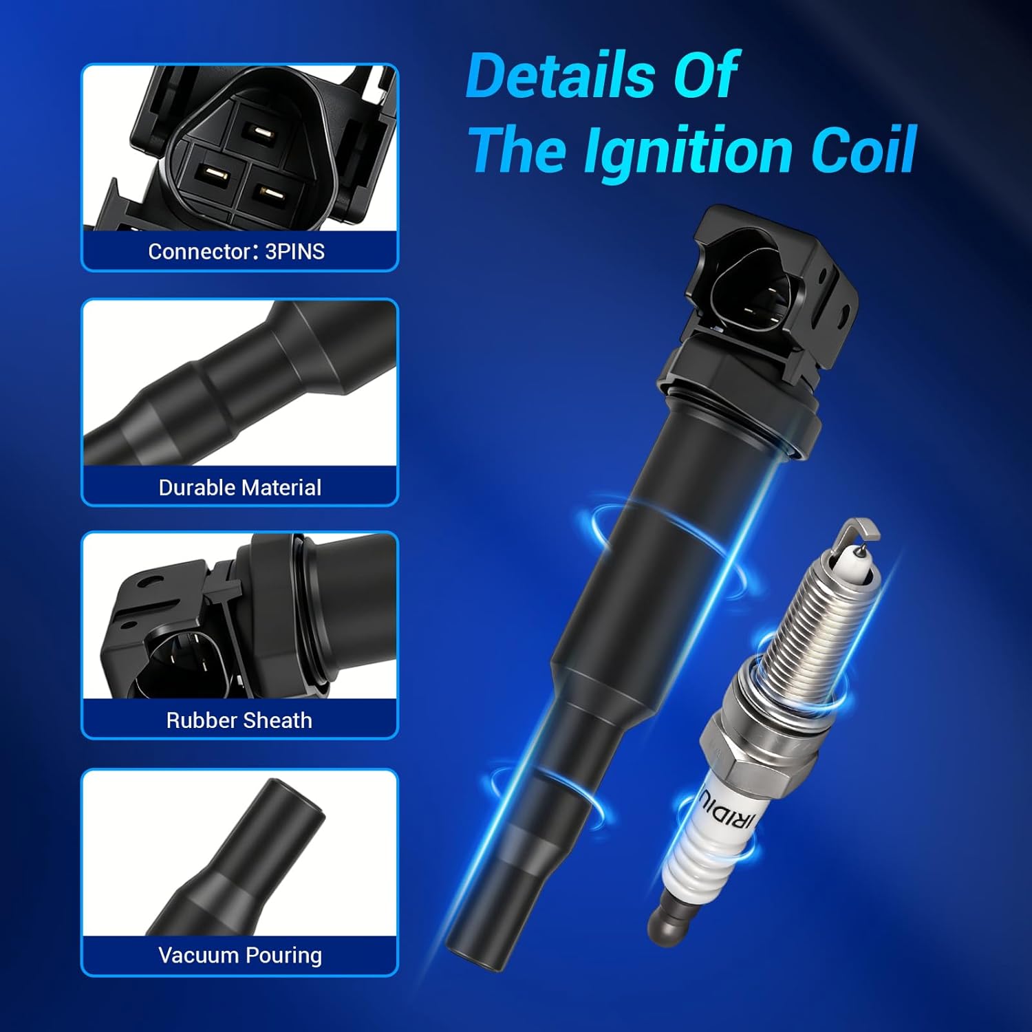 OTO-K Ignition Coil Packs and Iridium Spark Plugs Compatible with BMW 128i 325Ci 328i 330i 335i 525i 528i 530i 535i 550i 740i 750i 760i X3 X5 X6 M5 M6 Z4,UF592 Ignition Coil & Spark Plug 6PCS