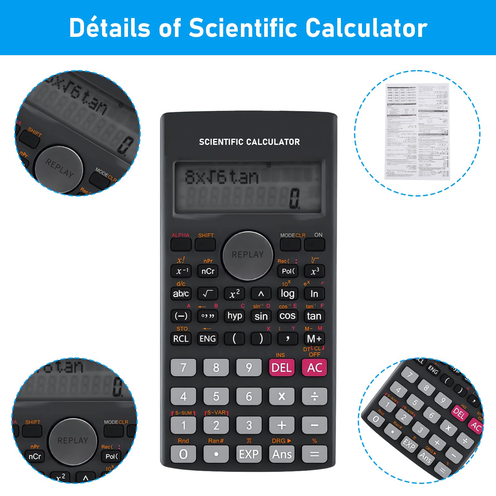 Lot de 10 Calculatrices Scientifiques, Affichage 2 Lignes, 240 Fonctions – pour Classe, École, Formation, Bureau – Noir