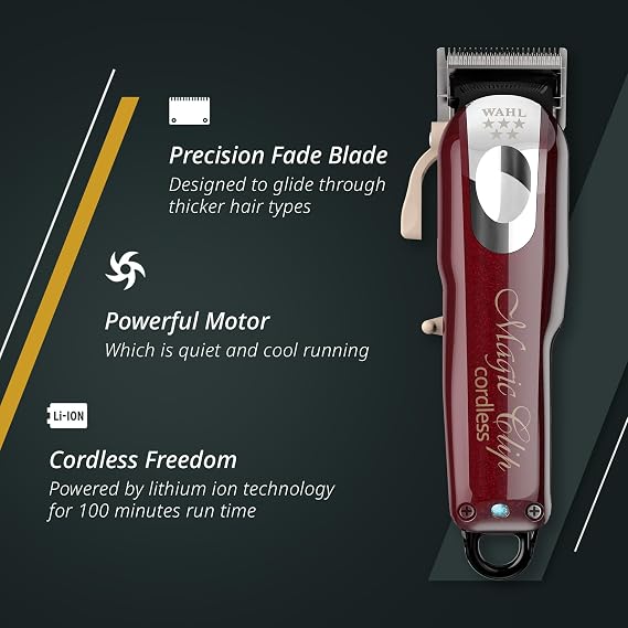 Wahl 5 Star Cordless Magic Clip, Professional Hair Clippers, Pro Haircutting Kit, Clippers for Blunt Cuts, Adjustable Taper Lever, Crunch Blade, Cordless, Lightweight, Barbers Supplies