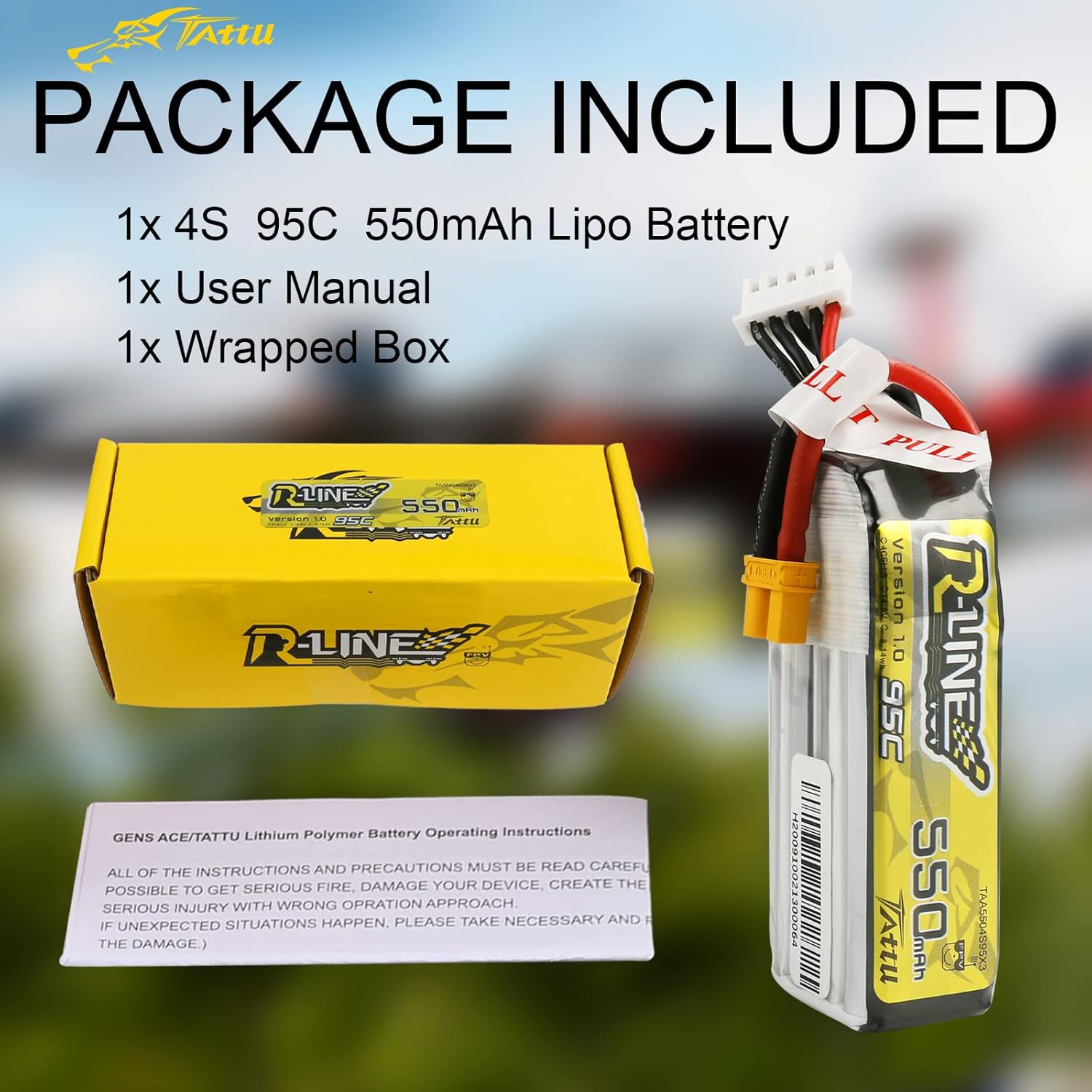 TATTU R-Line 550mAh 4S Lipo Battery Pack 14.8V 95C with XT30 Plug for FPV Racing Quadcopter from Size 100 to 180