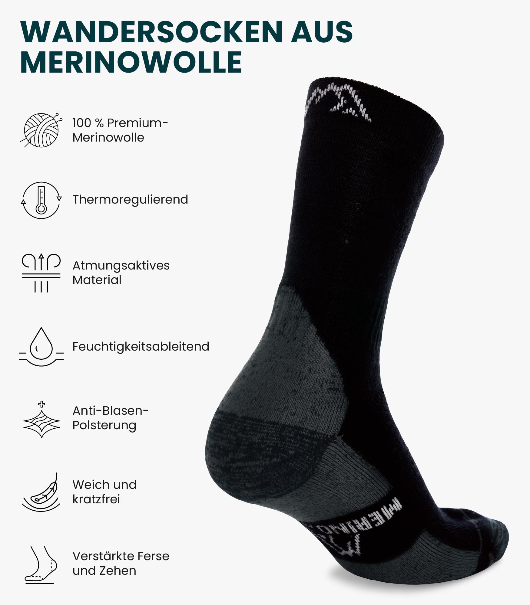 Merino.tech Merino Socken Herren und Damen 3 Paar Wandersocken Unisex für Outdoor und Alltag (Black Pack of 3, 43-47) - Image 3