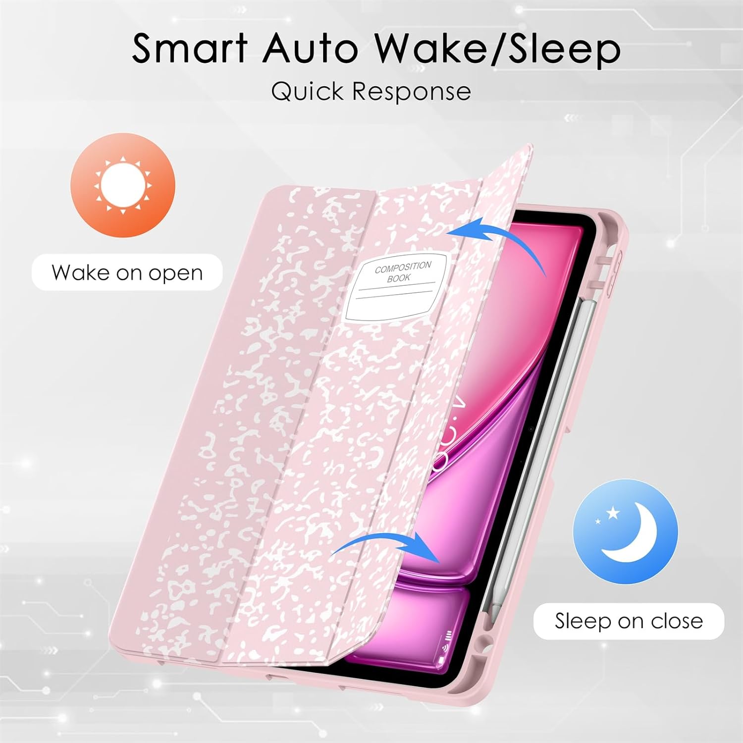 Soke Case for New iPad Air 11 Inch (M4/M3/M2, 2026-2024), iPad Air 5th/4th Generation 10.9 Inch (2020-2022) with Pencil Holder, Soft TPU Back Cover & Auto Sleep/Wake, Book Pink