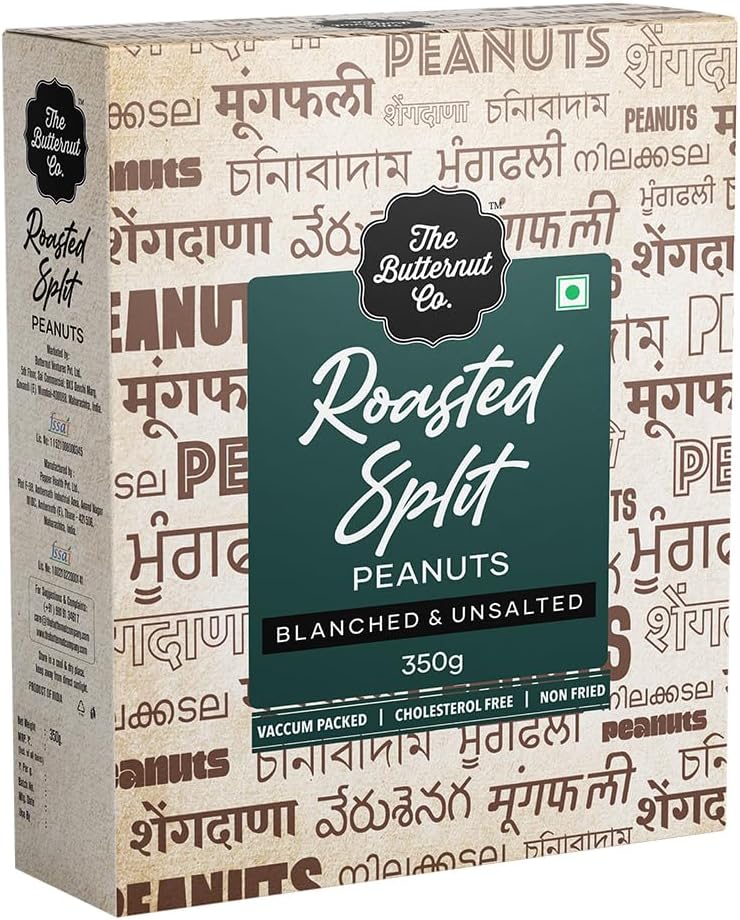 The Butternut Co. Roasted Split Peanuts | Blanched & Unsalted | Non-Fired, Cholesterol Free, Delectable and Protein-Rich Snack | Roasted and Crunchy Peanuts | 350 gm