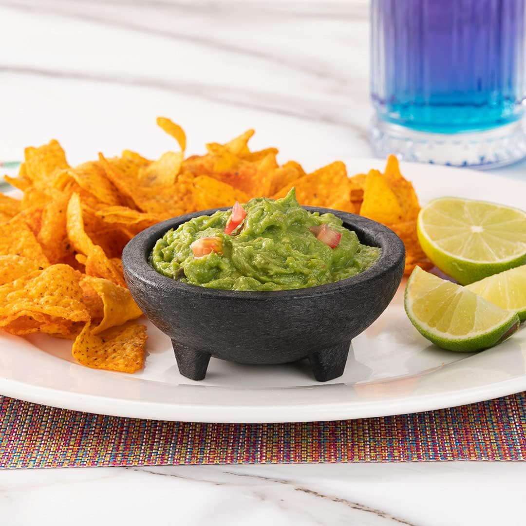 Restaurantware-4 Ounce Salsa Bowl, 1 3-Legged Design Molcajete Bowl - Microwavable, Dishwashable, Black Plastic Salsa Container, Shatterproof, For Sauces, Guacamole, and Cheese Dip
