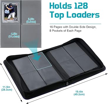 WITHYU Top Loader Binder for 3x4 Toploaders - 4 Pocket Holds 128 Cards Side-Loading Pages, Zippered Premium Binder for MTG, TCG, Football & Sports Cards (Aqua Blue)