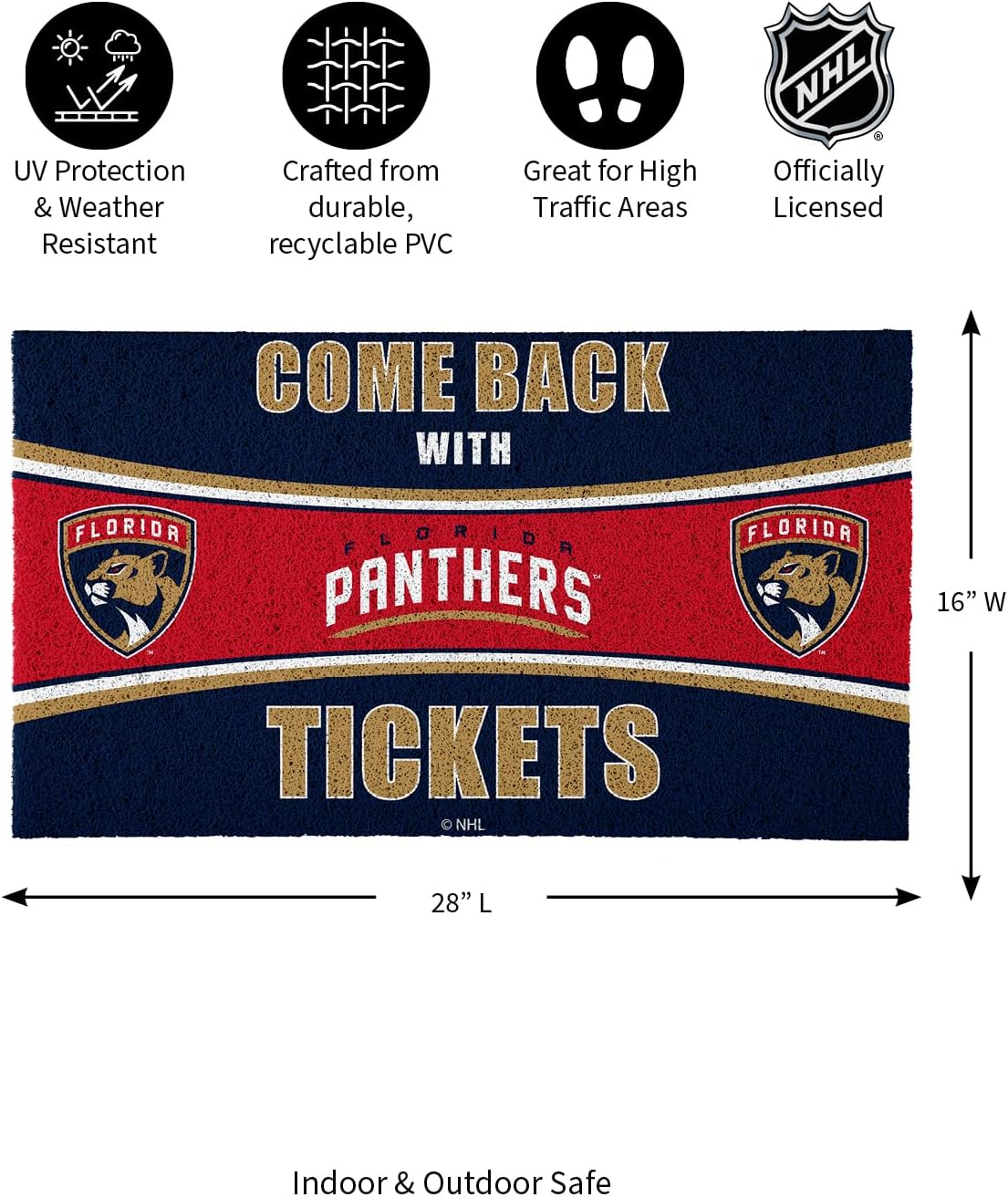 Team Sports America NHL Florida Panthers | Indoor and Outdoor Entryway | 28 x 16 Inches | Non Slip Back | Welcome Floor Mats | Muddy Dog Paws | Front Door Entrance Home Décor