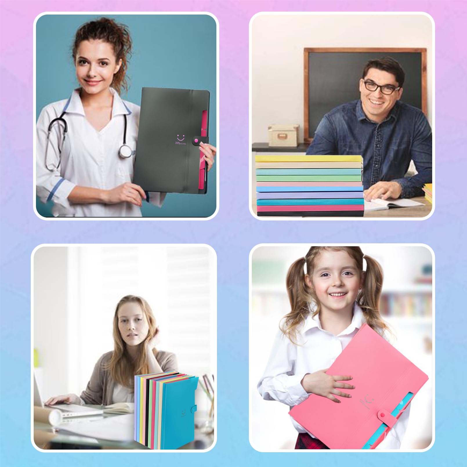 xlehoel, 10 cartelle portadocumenti espandibili, formato A4, formato lettera, organizer a fisarmonica, con 5 tasche, organizer per documenti in plastica con 120 etichette, per scuola e ufficio