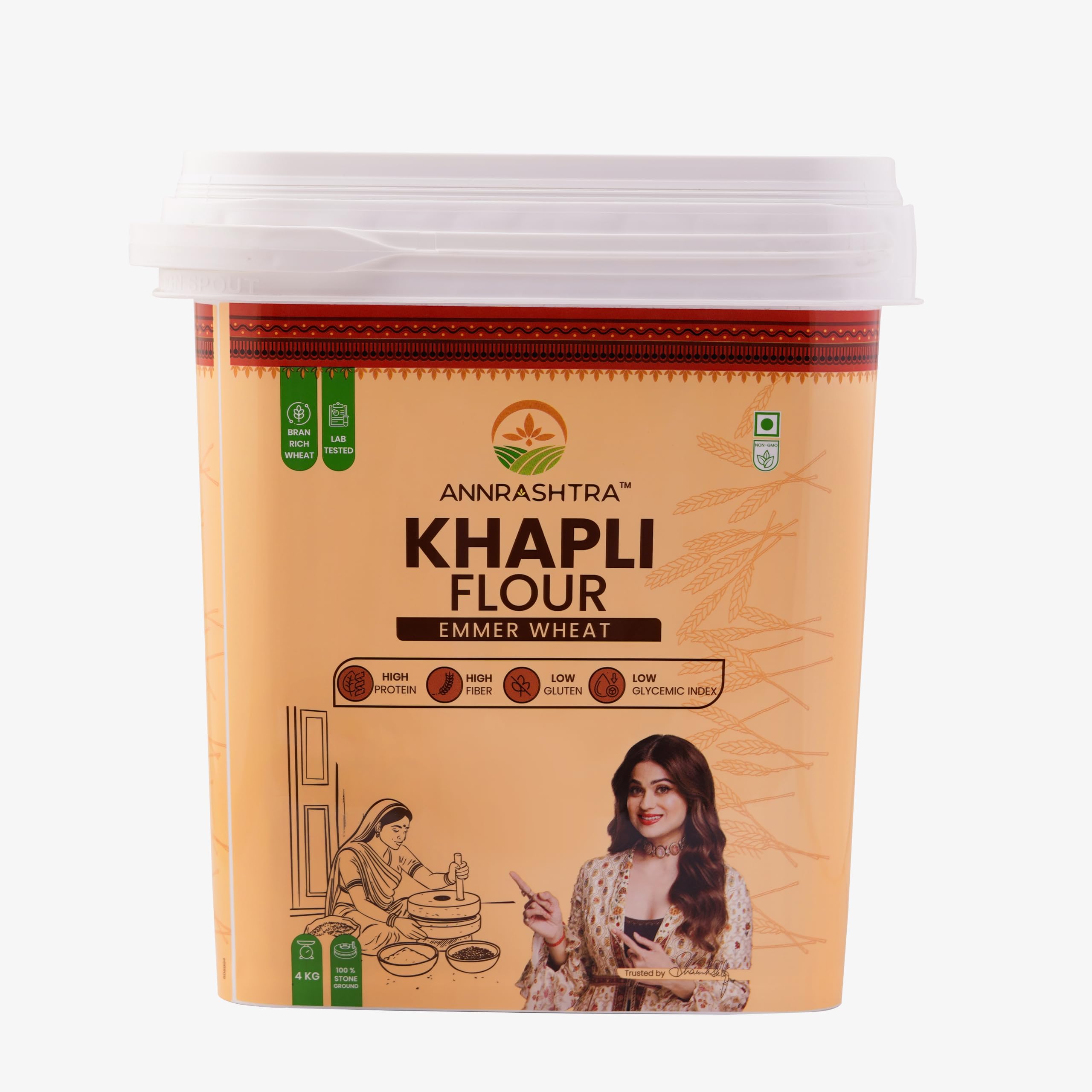 Annrashtra™ Khapli Emmer Wheat Flour, Stone-Milled Atta, 4 Kg