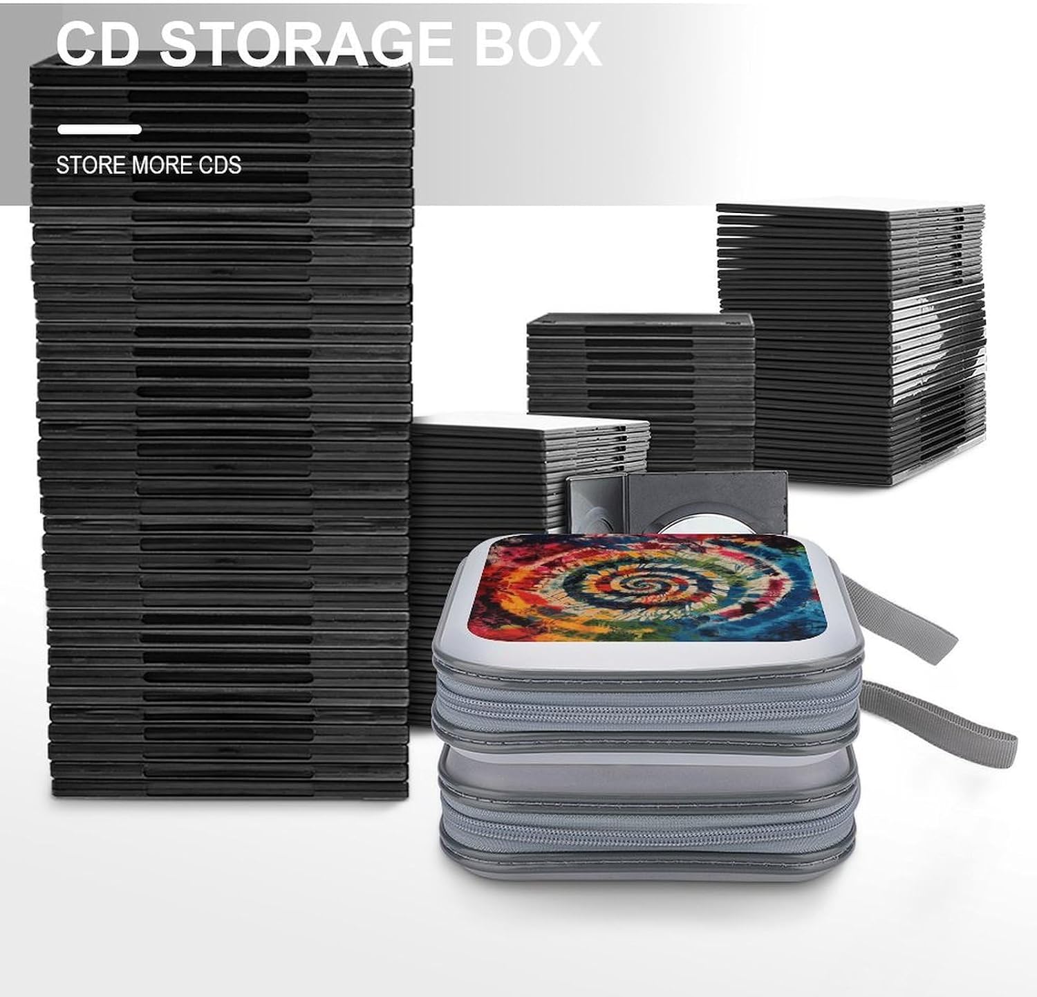 Colorful Spiral Tie Dye CD Case 40 Capacity Hard Plastic DVD Case Portable Zipper CD Case Holder Disc Cases Storage Binder Large Storage Disc Wallet Bag for Car Home Office Travel