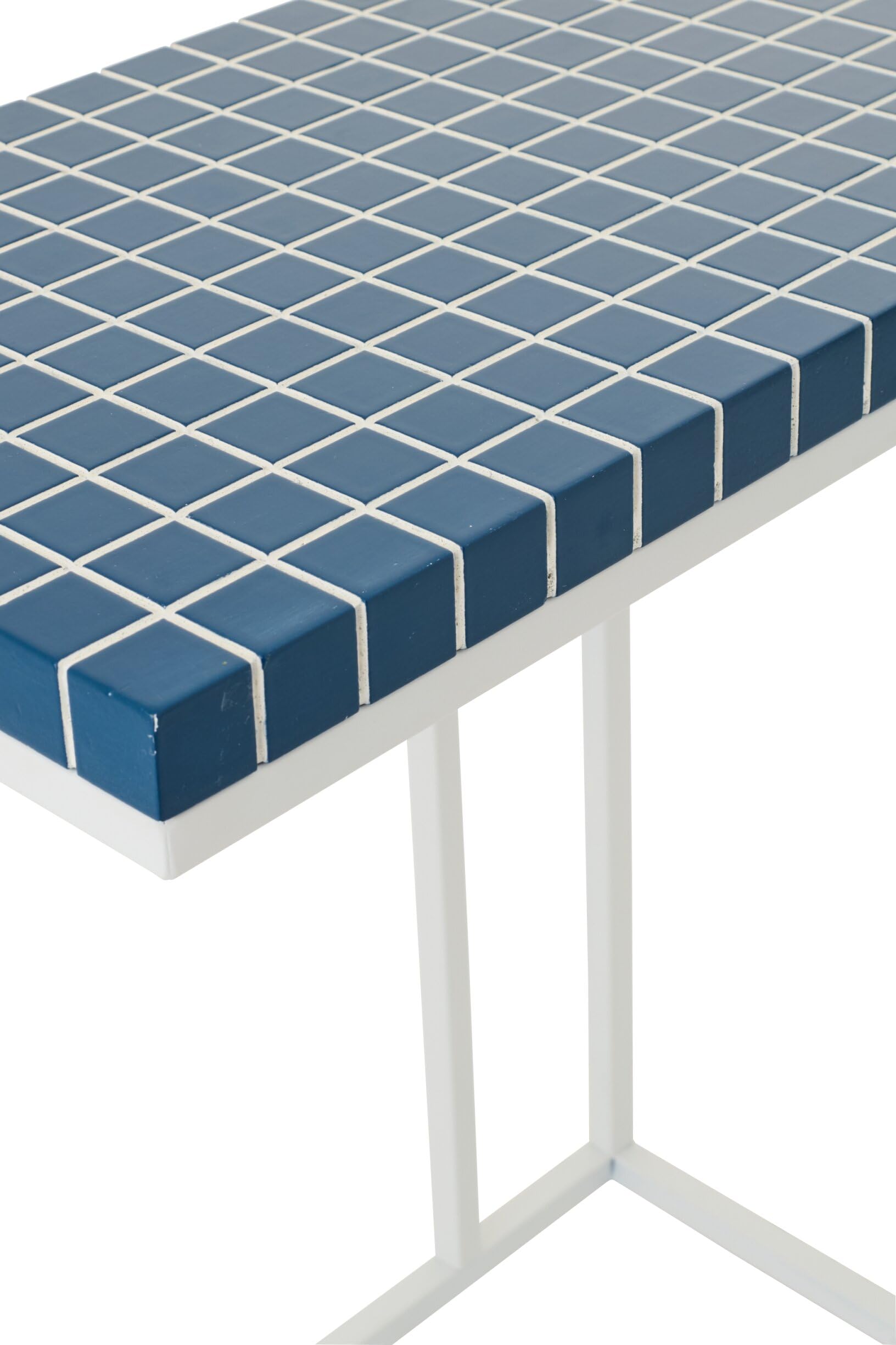J-Line Table D'appoint Rectangle Carreaux - métal - Bleu/Blanc