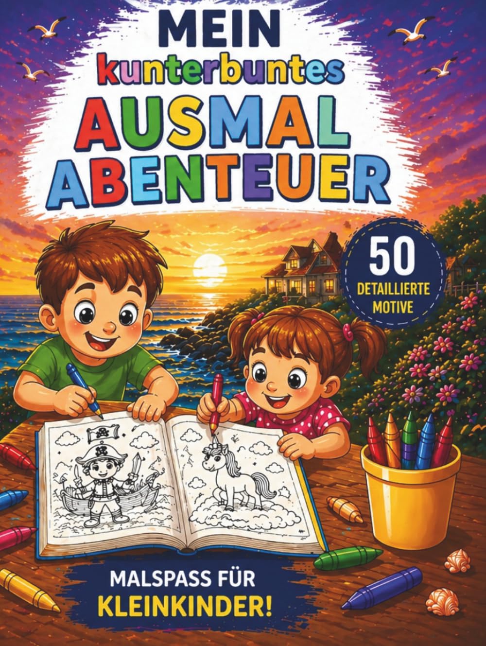 Mein kunterbuntes Ausmal-Abenteuer: Tiere, Fahrzeuge, Märchen & mehr – Einfaches Ausmalbuch für Kinder ab 2 Jahren