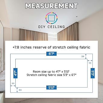 DIY Stretch Ceiling Room - Easy Install Suspended Ceiling Grid with White PVC Stretch Ceiling - Drop Ceiling System, Suspended Ceiling Grid, Ceiling Panel (Kit #3 for 4'7'' x 5'11'' Room with Glue)
