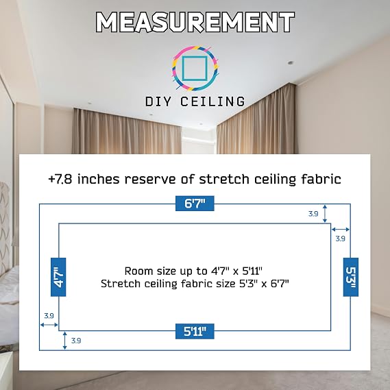 DIY Stretch Ceiling Room - Easy Install Suspended Ceiling Grid with White PVC Stretch Ceiling - Drop Ceiling System, Suspended Ceiling Grid, Ceiling Panel (Kit #3 for 4'7'' x 5'11'' Room with Glue)